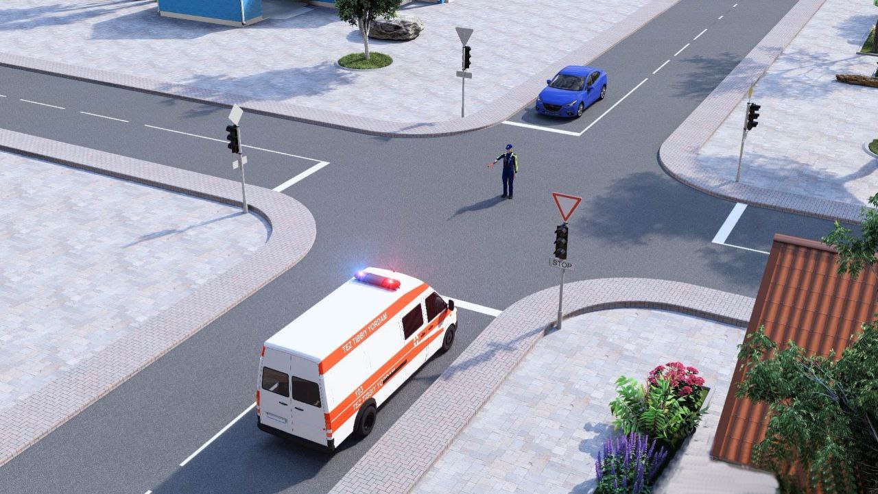 Mayoqchasi yoqilgan transport vositasiga harakatni to'g'riga davom ettirishga ruxsat beriladimi? — YHQ savoli uchun rasm