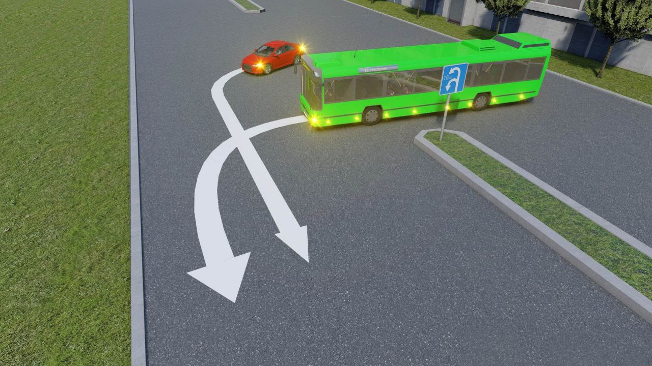 Bir vaqtda qayrilib olishda qaysi transport vositasi yo'l berishi kerak? — YHQ savoli uchun rasm