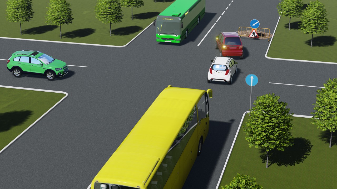 Sariq avtobusning haydovchisiga chorrahaga chiqishga ruxsat etiladimi? — YHQ savoli uchun rasm