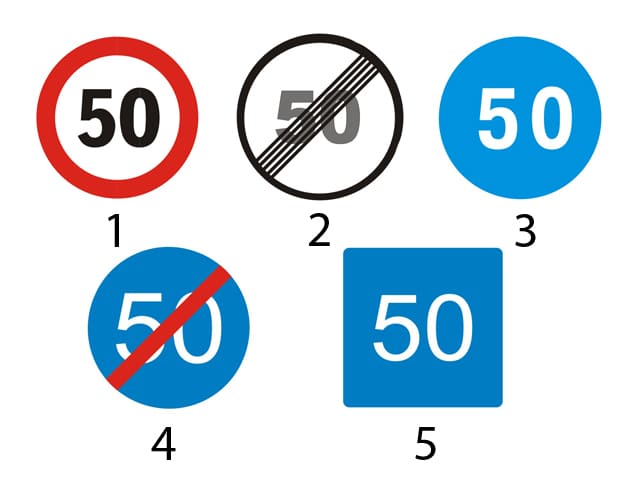 Qaysi belgi 50 km/soatdan kam tezlikda harakatlanishni taqiqlaydi? — YHQ savoli uchun rasm