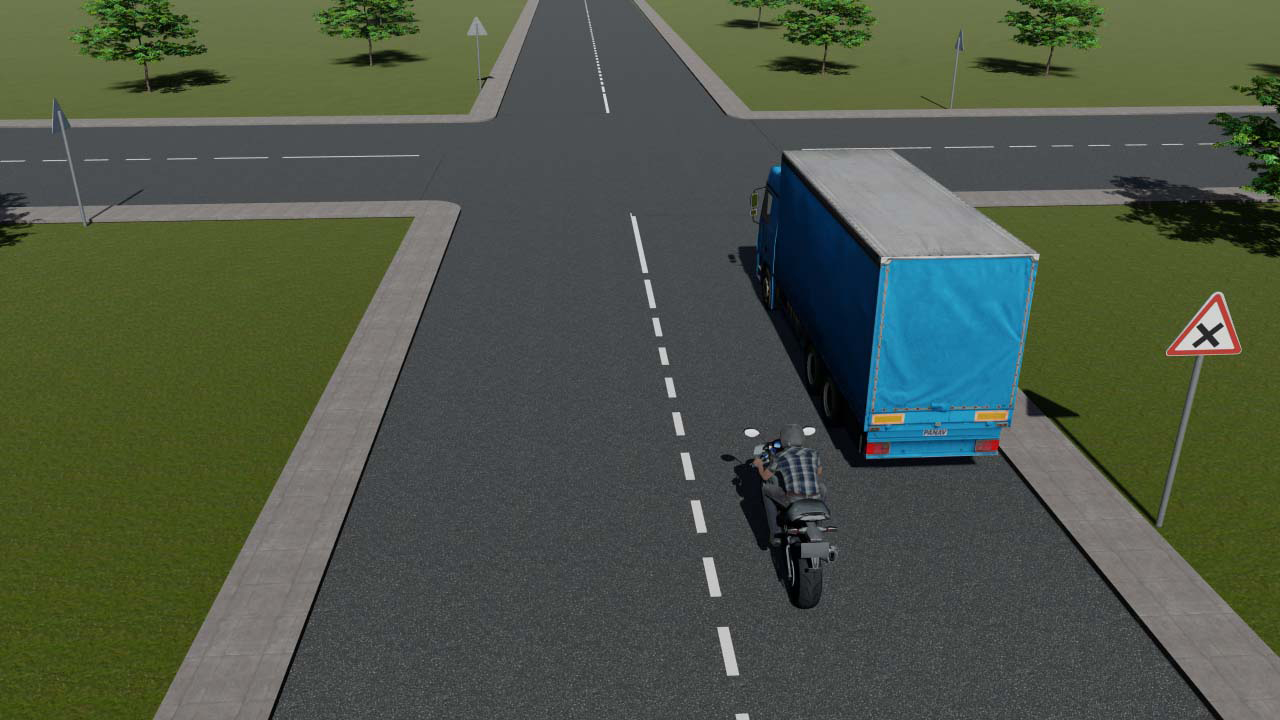 Avtopoyezdni shu vaziyatda, agar u 40 km/soatdan kam tezlik bilan harakat qilayotgan bo'lsa, quvib o'tishga ruxsat etiladimi? — YHQ savoli uchun rasm