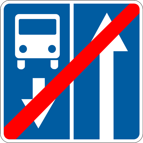 5.10.4 Belgilangan yo’nalishli transport vositalari uchun bo’lagi bor yo’lning oxiri — yo'l belgisi